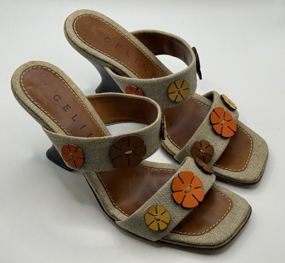 Celine Slide Sandals EU 37B US 7 Floral Heeled Italy